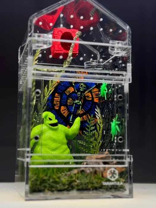 Enclosure with Oogie Boogie and a spinning wheel