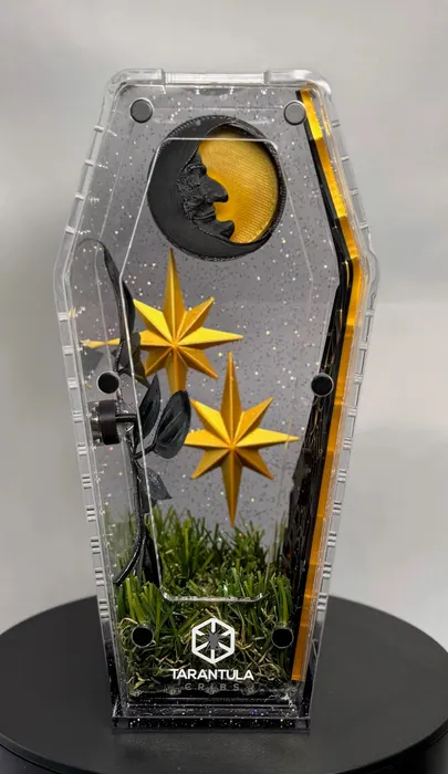 Coffin enclosure with a moon and gold stars